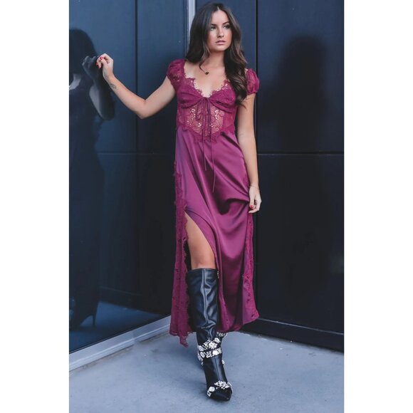For Love & Lemons Casey Maxi Dress in Purple Small New Womens Satin Gown - Picture 16 of 16